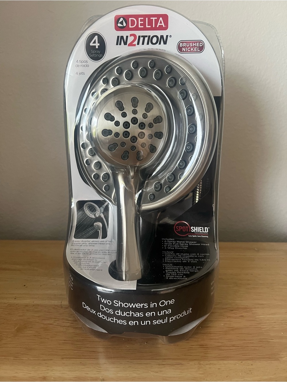 Delta Brushed Nickel Two-in-One Handheld and Fixed Shower Head